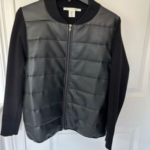 Black Mix-Media Zip-Up Jacket